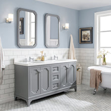 Load image into Gallery viewer, Water Creation Queen 60-Inch Double Sink Quartz Carrara Vanity In Cashmere Grey With Matching Mirror(s) and F2-0013-01-FX Lavatory Faucet(s)- Water Creation