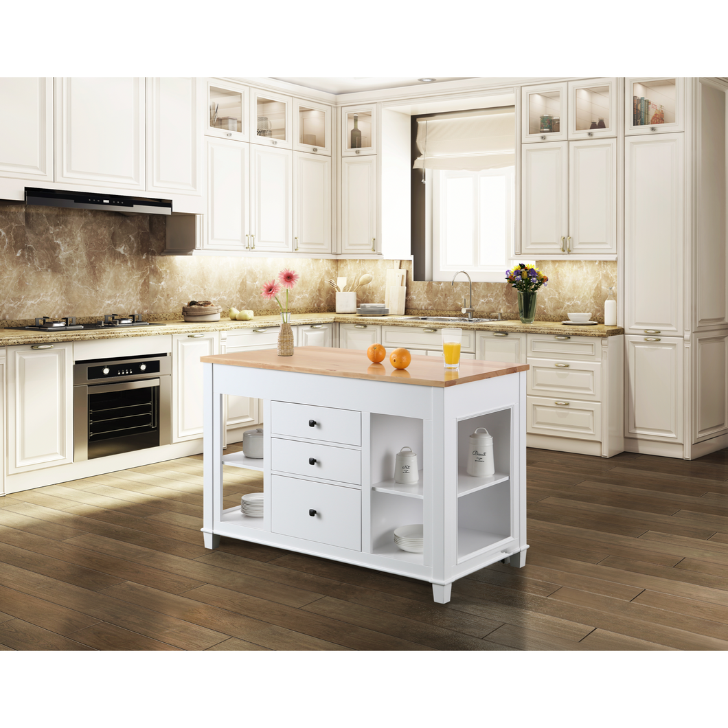 Medley 54 In. Kitchen Island With Slide Out Table - White- Design Element Bath Kitchen