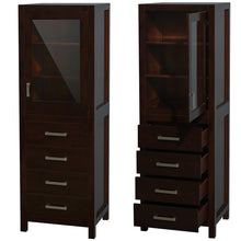 Load image into Gallery viewer, Wyndham Sheffield 24 Inch Linen Tower in Espresso with Shelved Cabinet Storage and 4 Drawers- Wyndham