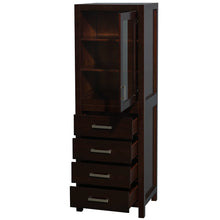 Load image into Gallery viewer, Wyndham Sheffield 24 Inch Linen Tower in Espresso with Shelved Cabinet Storage and 4 Drawers- Wyndham