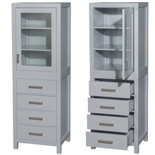 Load image into Gallery viewer, Wyndham Sheffield 24 Inch Linen Tower in Gray with Shelved Cabinet Storage and 4 Drawers- Wyndham