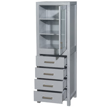 Load image into Gallery viewer, Wyndham Sheffield 24 Inch Linen Tower in Gray with Shelved Cabinet Storage and 4 Drawers- Wyndham