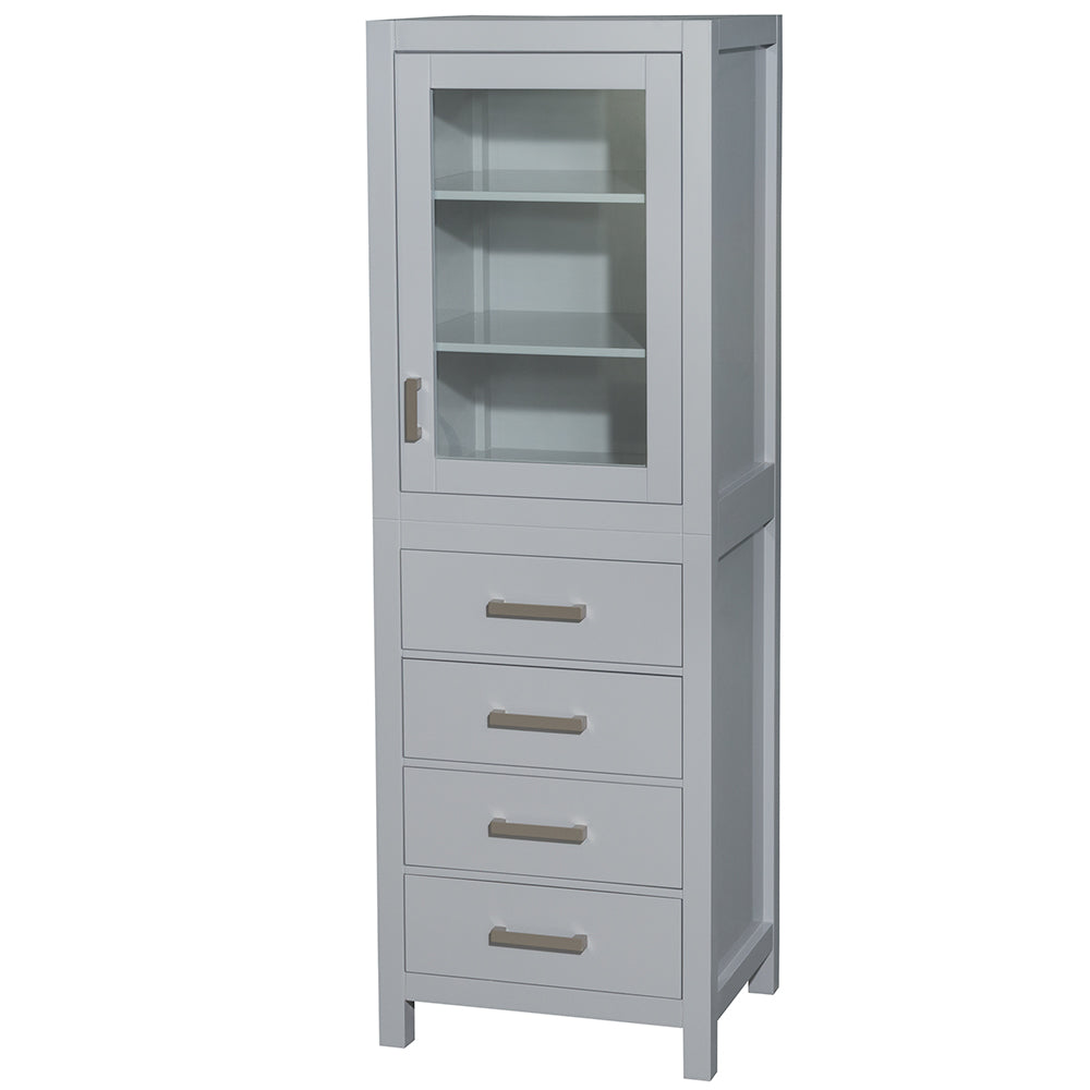 Wyndham Sheffield 24 Inch Linen Tower in Gray with Shelved Cabinet Storage and 4 Drawers- Wyndham