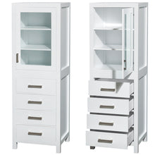 Load image into Gallery viewer, Wyndham Sheffield 24 Inch Linen Tower in White with Shelved Cabinet Storage and 4 Drawers- Wyndham