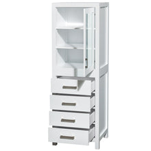 Load image into Gallery viewer, Wyndham Sheffield 24 Inch Linen Tower in White with Shelved Cabinet Storage and 4 Drawers- Wyndham