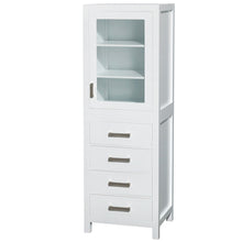 Load image into Gallery viewer, Wyndham Sheffield 24 Inch Linen Tower in White with Shelved Cabinet Storage and 4 Drawers- Wyndham