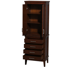 Load image into Gallery viewer, Wyndham Hatton Bathroom Linen Tower in Dark Chestnut with Shelved Cabinet Storage and 4 Drawers- Wyndham