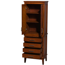 Load image into Gallery viewer, Wyndham Hatton Bathroom Linen Tower in Light Chestnut with Shelved Cabinet Storage and 4 Drawers- Wyndham