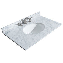 Load image into Gallery viewer, Wyndham Deborah 36 Inch Single Bathroom Vanity in White, White Carrara Marble Countertop, Undermount Oval Sink, Brushed Gold Trim, Medicine Cabinet- Wyndham