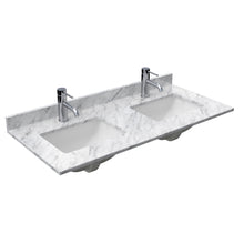 Load image into Gallery viewer, Wyndham Avery 48 Inch Double Bathroom Vanity in Dark Blue, White Carrara Marble Countertop, Undermount Square Sinks, 46 Inch Mirror- Wyndham