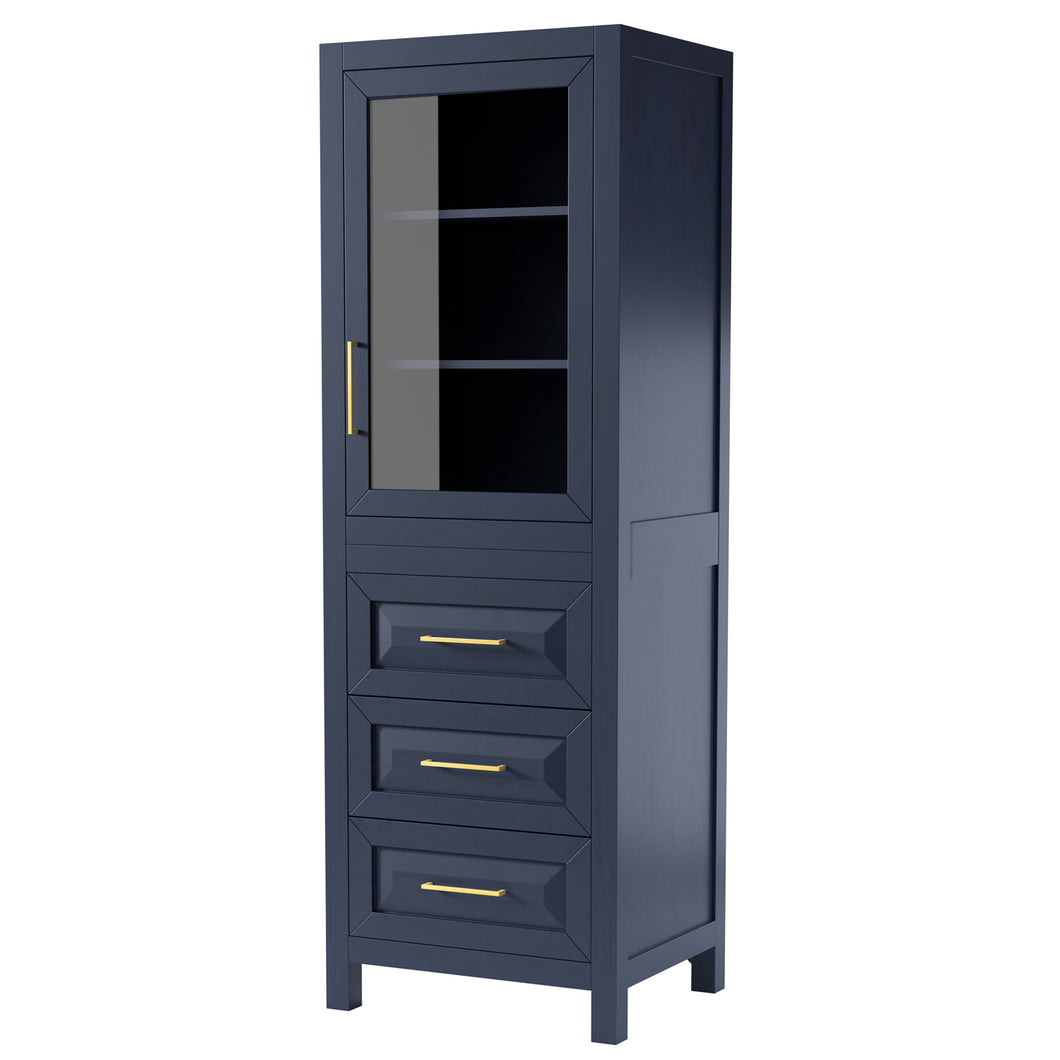 Wyndham Daria Linen Tower in Dark Blue with Shelved Cabinet Storage and 3 Drawers- Wyndham