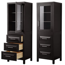 Load image into Gallery viewer, Wyndham Daria Linen Tower in Dark Espresso with Shelved Cabinet Storage and 3 Drawers- Wyndham
