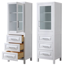 Load image into Gallery viewer, Wyndham Daria Linen Tower in White with Shelved Cabinet Storage and 3 Drawers- Wyndham