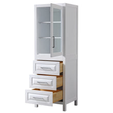 Load image into Gallery viewer, Wyndham Daria Linen Tower in White with Shelved Cabinet Storage and 3 Drawers- Wyndham