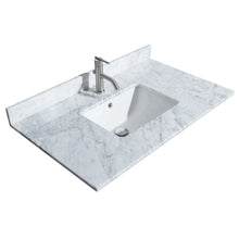 Load image into Gallery viewer, Wyndham Miranda 36 Inch Single Bathroom Vanity in Green, White Carrara Marble Countertop, Undermount Square Sink, Brushed Gold Trim- Wyndham