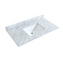 Load image into Gallery viewer, Wyndham Miranda 42 Inch Single Bathroom Vanity in Dark Blue, White Carrara Marble Countertop, Undermount Square Sink, Matte Black Trim- Wyndham