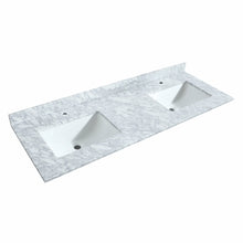 Load image into Gallery viewer, Wyndham Miranda 60 Inch Double Bathroom Vanity in Green, White Carrara Marble Countertop, Undermount Square Sinks, Brushed Gold Trim, 58 Inch Mirror- Wyndham