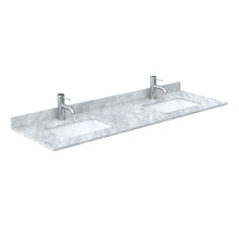 Load image into Gallery viewer, Wyndham Miranda 66 Inch Double Bathroom Vanity in Green, White Carrara Marble Countertop, Undermount Square Sinks, Brushed Nickel Trim, 58 Inch Mirror- Wyndham