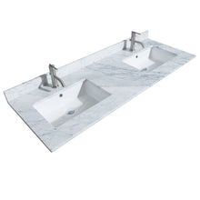 Load image into Gallery viewer, Wyndham Margate 60 Inch Double Bathroom Vanity in White, White Carrara Marble Countertop, Undermount Square Sinks, and 56 Inch Mirror- Wyndham