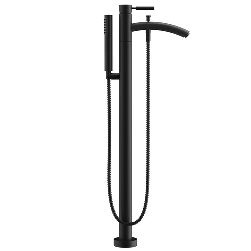Wyndham Taron Modern-Style Bathroom Tub Filler Faucet (Floor-mounted) in Matte Black- Wyndham