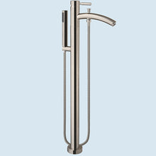 Load image into Gallery viewer, Wyndham Maryam 71 Inch Freestanding Bathtub in White with Floor Mounted Faucet, Drain and Overflow Trim in Brushed Nickel- Wyndham