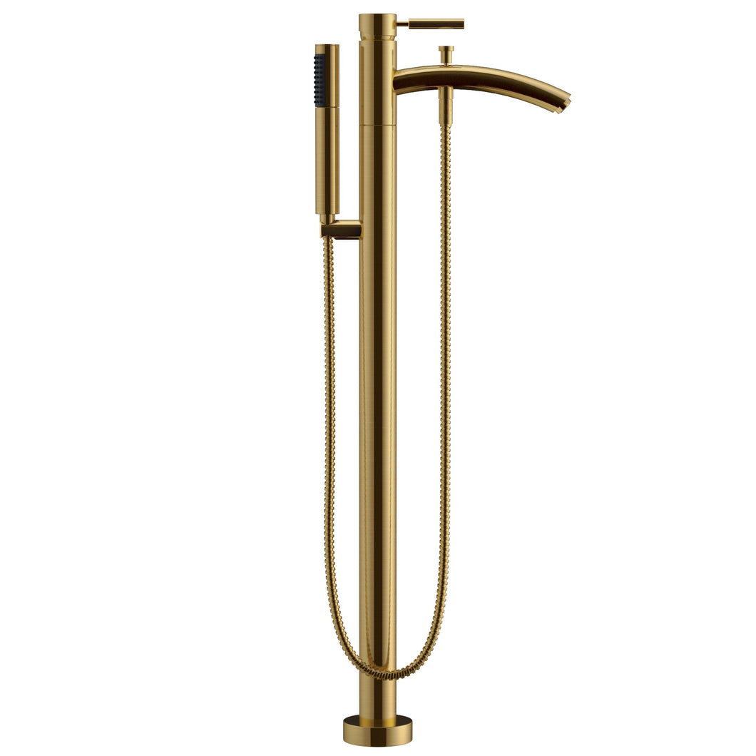 Wyndham Taron Modern-Style Bathroom Tub Filler Faucet (Floor-mounted) in Brushed Gold- Wyndham
