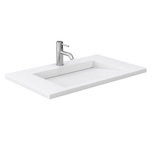 Load image into Gallery viewer, Wyndham Miranda 36 Inch Single Bathroom Vanity in Dark Blue, 1.25 Inch Thick Matte White Solid Surface Countertop, Integrated Sink, Brushed Nickel Trim- Wyndham