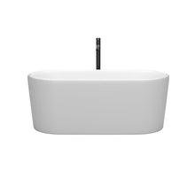 Load image into Gallery viewer, Wyndham Ursula 59 Inch Freestanding Bathtub in Matte White with Floor Mounted Faucet, Drain and Overflow Trim in Matte Black- Wyndham