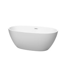 Load image into Gallery viewer, Wyndham Juno 59 Inch Freestanding Bathtub in Matte White with Polished Chrome Drain and Overflow Trim- Wyndham