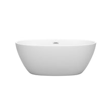 Load image into Gallery viewer, Wyndham Juno 59 Inch Freestanding Bathtub in Matte White with Polished Chrome Drain and Overflow Trim- Wyndham