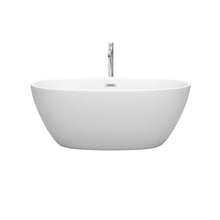 Load image into Gallery viewer, Wyndham Juno 59 Inch Freestanding Bathtub in Matte White with Floor Mounted Faucet, Drain and Overflow Trim in Polished Chrome- Wyndham