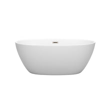 Load image into Gallery viewer, Wyndham Juno 59 Inch Freestanding Bathtub in Matte White with Brushed Nickel Drain and Overflow Trim- Wyndham