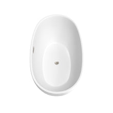 Load image into Gallery viewer, Wyndham Juno 59 Inch Freestanding Bathtub in Matte White with Floor Mounted Faucet, Drain and Overflow Trim in Brushed Nickel- Wyndham