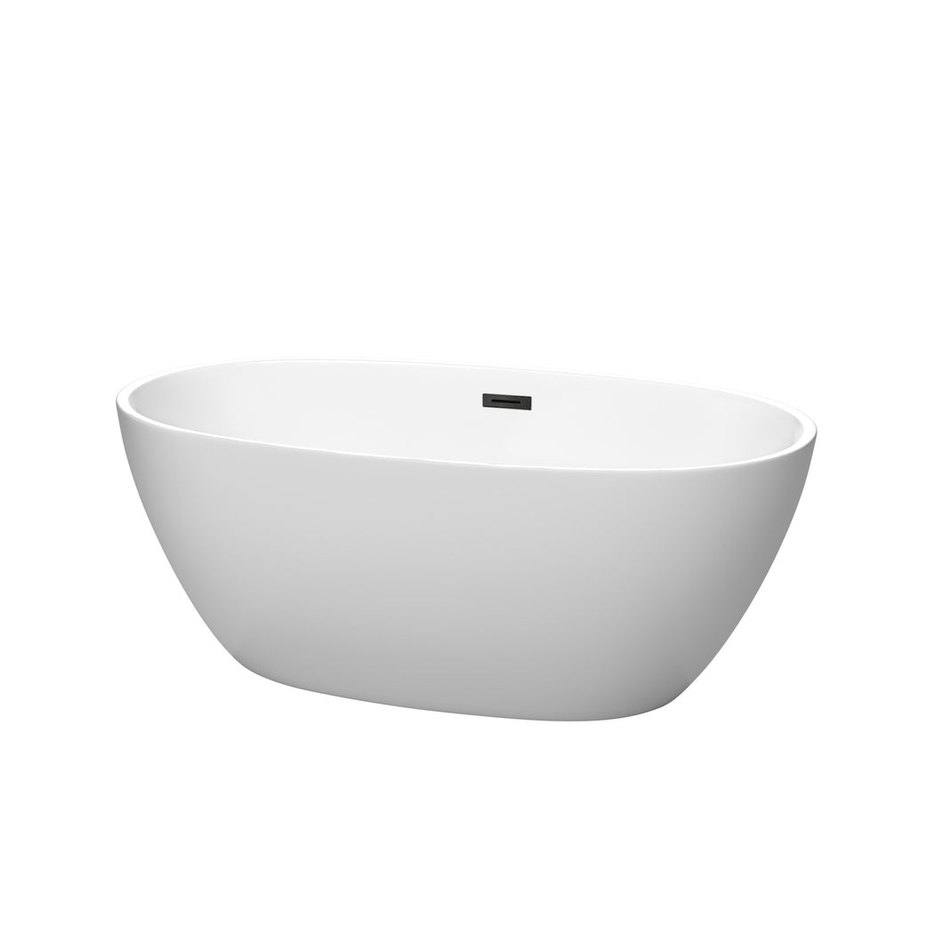 Wyndham Juno 59 Inch Freestanding Bathtub in Matte White with Matte Black Drain and Overflow Trim- Wyndham