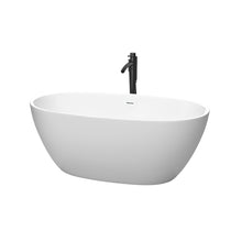 Load image into Gallery viewer, Wyndham Juno 59 Inch Freestanding Bathtub in Matte White with Shiny White Trim and Floor Mounted Faucet in Matte Black- Wyndham