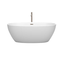 Load image into Gallery viewer, Wyndham Juno 63 Inch Freestanding Bathtub in Matte White with Floor Mounted Faucet, Drain and Overflow Trim in Brushed Nickel- Wyndham