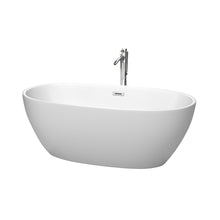 Load image into Gallery viewer, Wyndham Juno 63 Inch Freestanding Bathtub in Matte White with Floor Mounted Faucet, Drain and Overflow Trim in Polished Chrome- Wyndham