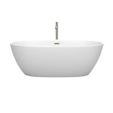 Load image into Gallery viewer, Wyndham Juno 67 Inch Freestanding Bathtub in Matte White with Floor Mounted Faucet, Drain and Overflow Trim in Brushed Nickel- Wyndham