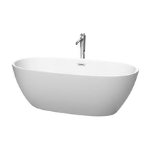 Load image into Gallery viewer, Wyndham Juno 67 Inch Freestanding Bathtub in Matte White with Floor Mounted Faucet, Drain and Overflow Trim in Polished Chrome- Wyndham