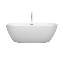 Load image into Gallery viewer, Wyndham Juno 67 Inch Freestanding Bathtub in Matte White with Floor Mounted Faucet, Drain and Overflow Trim in Polished Chrome- Wyndham