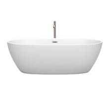 Load image into Gallery viewer, Wyndham Juno 71 Inch Freestanding Bathtub in Matte White with Floor Mounted Faucet, Drain and Overflow Trim in Brushed Nickel- Wyndham