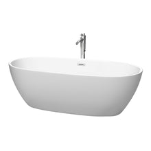 Load image into Gallery viewer, Wyndham Juno 71 Inch Freestanding Bathtub in Matte White with Floor Mounted Faucet, Drain and Overflow Trim in Polished Chrome- Wyndham