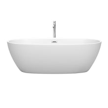 Load image into Gallery viewer, Wyndham Juno 71 Inch Freestanding Bathtub in Matte White with Floor Mounted Faucet, Drain and Overflow Trim in Polished Chrome- Wyndham