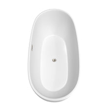 Load image into Gallery viewer, Wyndham Juno 71 Inch Freestanding Bathtub in Matte White with Floor Mounted Faucet, Drain and Overflow Trim in Brushed Nickel- Wyndham