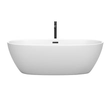 Load image into Gallery viewer, Wyndham Juno 71 Inch Freestanding Bathtub in Matte White with Floor Mounted Faucet, Drain and Overflow Trim in Matte Black- Wyndham