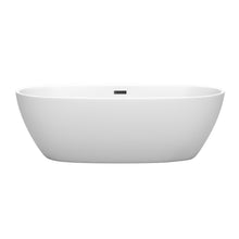 Load image into Gallery viewer, Wyndham Juno 71 Inch Freestanding Bathtub in Matte White with Matte Black Drain and Overflow Trim- Wyndham