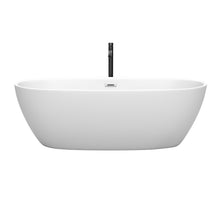 Load image into Gallery viewer, Wyndham Juno 71 Inch Freestanding Bathtub in Matte White with Polished Chrome Trim and Floor Mounted Faucet in Matte Black- Wyndham