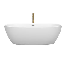 Load image into Gallery viewer, Wyndham Juno 71 Inch Freestanding Bathtub in Matte White with Polished Chrome Trim and Floor Mounted Faucet in Brushed Gold- Wyndham