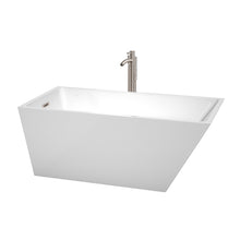 Load image into Gallery viewer, Wyndham Hannah 59 Inch Freestanding Bathtub in White with Floor Mounted Faucet, Drain and Overflow Trim in Brushed Nickel- Wyndham