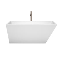 Load image into Gallery viewer, Wyndham Hannah 59 Inch Freestanding Bathtub in White with Floor Mounted Faucet, Drain and Overflow Trim in Brushed Nickel- Wyndham